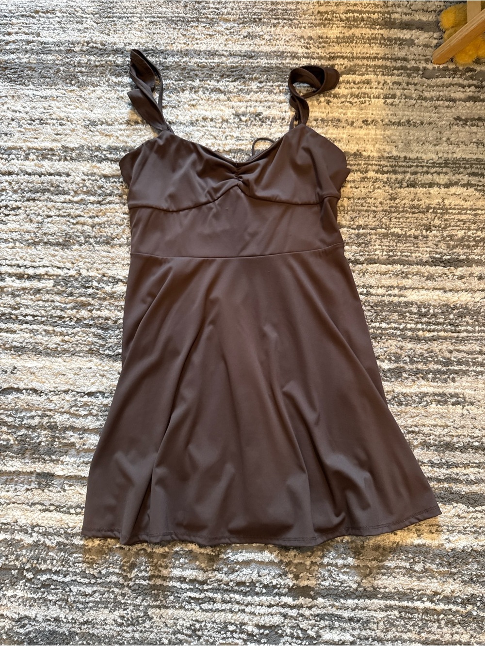 wild fable Dark Brown Satin Slip Dress with Adjustable Straps